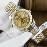 Rolex DateJust 18K Gold Wrapped Replica Watch Palm Leaf Dial GM 36mm - Image 2
