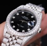 Rolex DateJust Black Dial Replica Watches Moissanite Diamonds Custom 41mm - Image 5
