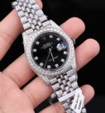 Rolex DateJust Black Dial Replica Watches Moissanite Diamonds Custom 41mm - Image 3