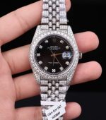 Rolex DateJust Black Dial Replica Watches Moissanite Diamonds Custom 41mm - Image 2