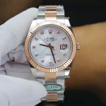 Rolex DateJust MOP Dial Replica Watches Demi Rose Gold Oyster Strap Clean Factory 41mm