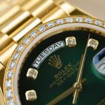 Rolex Day-Date 128348 Imitation Watches Green Ombre Dial 18K Gold Wrapped Bezel Moissanite Diamonds Custom 36mm - Image 8