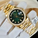 Rolex Day-Date 128348 Imitation Watches Green Ombre Dial 18K Gold Wrapped Bezel Moissanite Diamonds Custom 36mm - Image 4