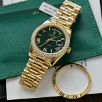 Rolex Day-Date Green Dial Knock Off Watches 18K Gold Wrapped + Bezel Moissanite Diamonds GM Factory 40mm - Image 3