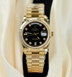 Rolex Day-Date Replica Watches Black Dial President Strap GM Factory 40mm
