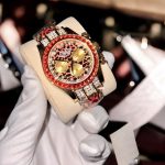 Rolex Daytona 116598SACO Leopard Print Replica Watches 18K Gold Wrapped + Moissanite Diamonds Custom 40mm - Image 8