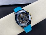 Rolex Daytona By Blaken Luxury Fake Watches Skeleton Dial Rubber Strap Cyan 40mm