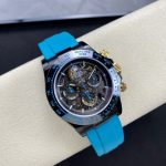 Rolex Daytona By Blaken Luxury Fake Watches Skeleton Dial Rubber Strap Cyan 40mm