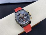 Rolex Daytona By Blaken Luxury Imitation Watches Skeleton Dial Rubber Strap Red 40mm