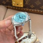 Rolex Land-Dweller 127236 Imitation Watches Ice Blue Dial Honeycomb Pattern Bezel Diamonds CZ Baguette Custom 36mm - Image 7