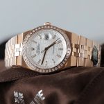 Rolex Land-Dweller 127334 White Dial Honeycomb Pattern Replica Watches Diamonds CZ Baguette Custom 40mm - Image 3