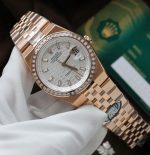 Rolex Land-Dweller 127334 White Dial Honeycomb Pattern Replica Watches Diamonds CZ Baguette Custom 40mm - Image 4