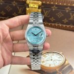 Rolex Land-Dweller 127336 Ice Blue Dial Honeycomb Pattern Replica Watches Diamonds CZ Baguette Custom 40mm