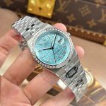 Rolex Land-Dweller 127336 Ice Blue Dial Honeycomb Pattern Replica Watches Diamonds CZ Baguette Custom 40mm - Image 2
