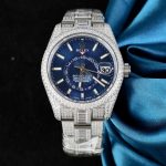 Rolex Sky-Dweller 336934 Blue Dial Fake Watches Full Stone CZ Automatic Movement 42mm