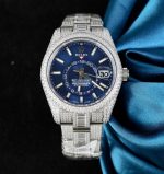 Rolex Sky-Dweller 336934 Blue Dial Fake Watches Full Stone CZ Automatic Movement 42mm