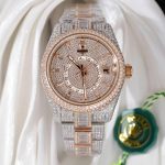 Rolex Sky-Dweller Imitation Watches Case Rose Gold Full Stone CZ Automatic Movement 42mm