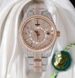 Rolex Sky-Dweller Imitation Watches Case Rose Gold Full Stone CZ Automatic Movement 42mm