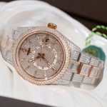 Rolex Sky-Dweller Imitation Watches Case Rose Gold Full Stone CZ Automatic Movement 42mm - Image 3
