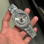 Rolex Sky-Dweller Silver Dial Replica Watches Full Moissanite Diamonds Custom 42mm - Image 3