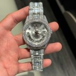 Rolex Sky-Dweller Silver Dial Replica Watches Full Moissanite Diamonds Custom 42mm - Image 2
