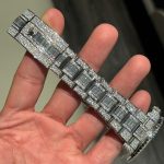 Rolex Sky-Dweller Silver Dial Replica Watches Full Moissanite Diamonds Custom 42mm - Image 8