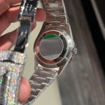 Rolex Sky-Dweller Silver Dial Replica Watches Full Moissanite Diamonds Custom 42mm - Image 10